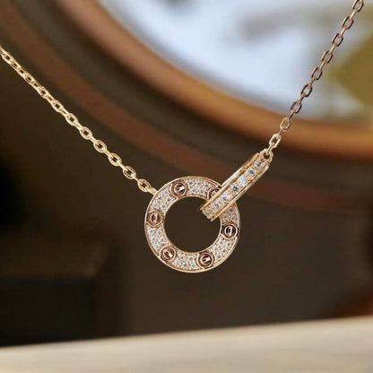 [ORA]LOVE 7.6MM NECKLACE ROSE GOLD AND SILVER  FULL DIAMOND