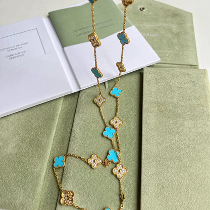 [ORA]CLOVER 20 MOTIFS TURQUOISE DIAMOND NECKLACE