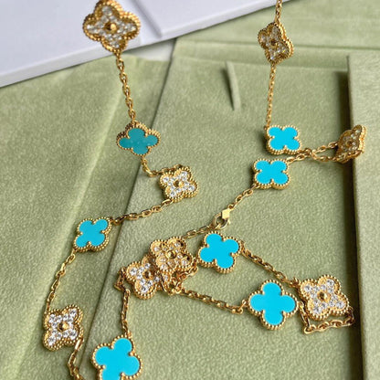 [ORA]CLOVER 20 MOTIFS TURQUOISE DIAMOND NECKLACE