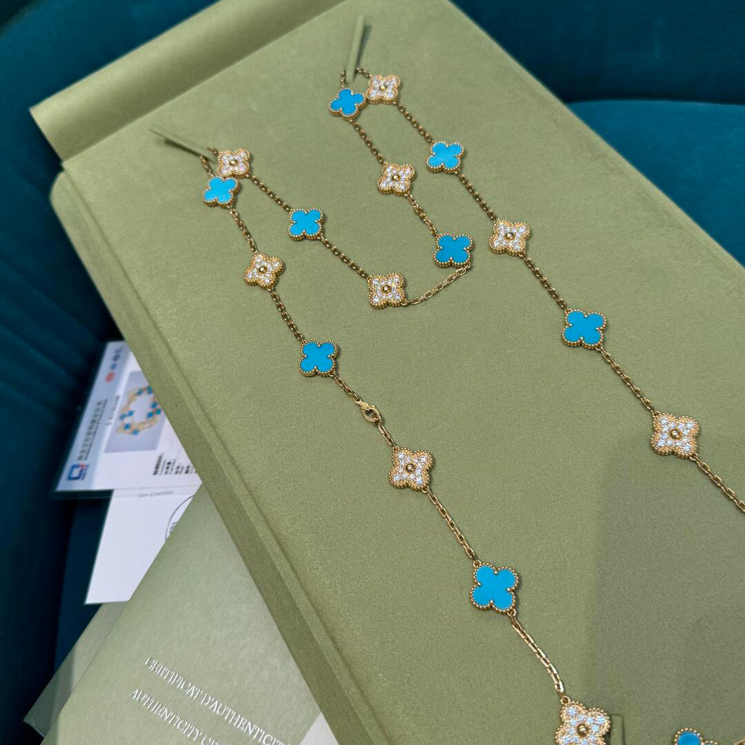 [ORA]CLOVER 20 MOTIFS TURQUOISE DIAMOND NECKLACE