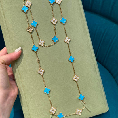 [ORA]CLOVER 20 MOTIFS TURQUOISE DIAMOND NECKLACE