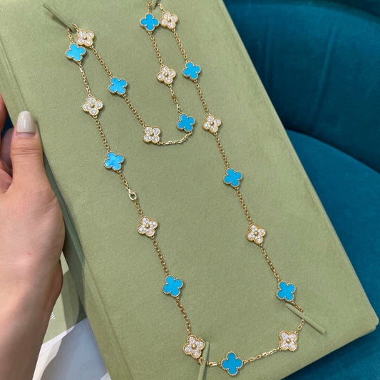 [ORA]CLOVER 20 MOTIFS TURQUOISE DIAMOND NECKLACE