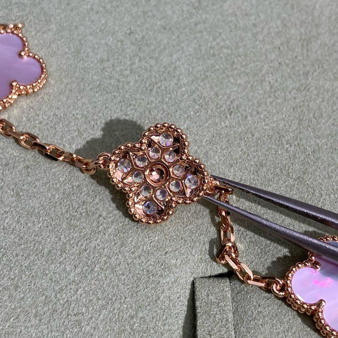 [ORA]CLOVER 10 MOTIFS DIAMOND PINK MOP NECKLACE
