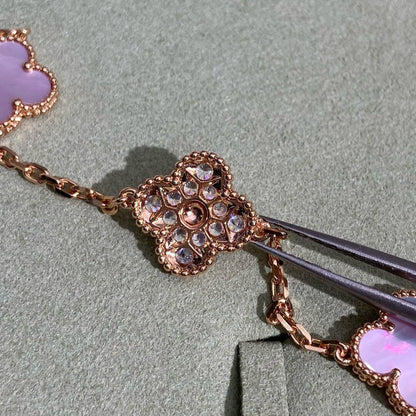 [ORA]CLOVER 10 MOTIFS DIAMOND PINK MOP NECKLACE