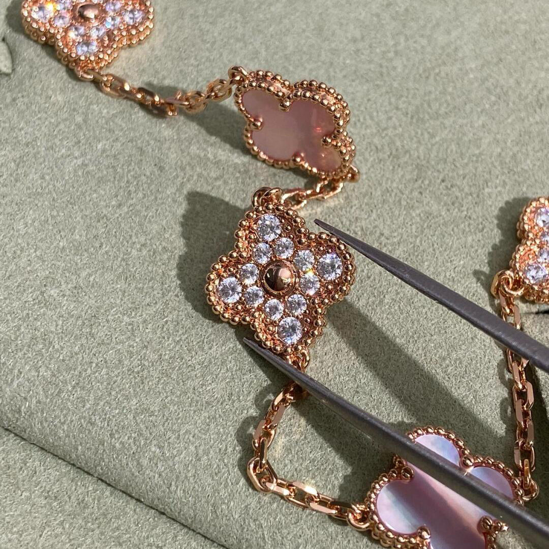 [ORA]CLOVER 10 MOTIFS DIAMOND PINK MOP NECKLACE