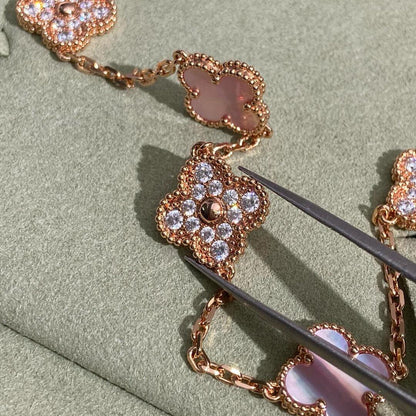 [ORA]CLOVER 10 MOTIFS DIAMOND PINK MOP NECKLACE
