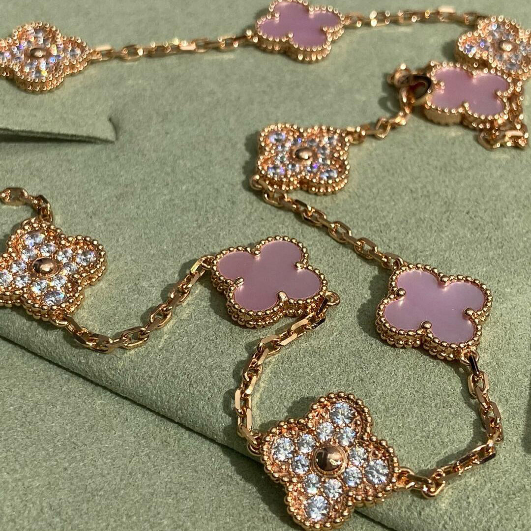 [ORA]CLOVER 10 MOTIFS DIAMOND PINK MOP NECKLACE