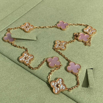 [ORA]CLOVER 10 MOTIVE DIAMANT PINK PERLMUTT HALSKETTE