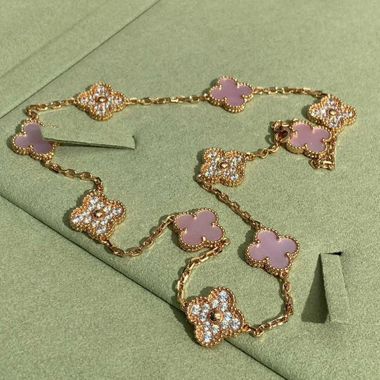 [ORA]CLOVER 10 MOTIFS DIAMOND PINK MOP NECKLACE