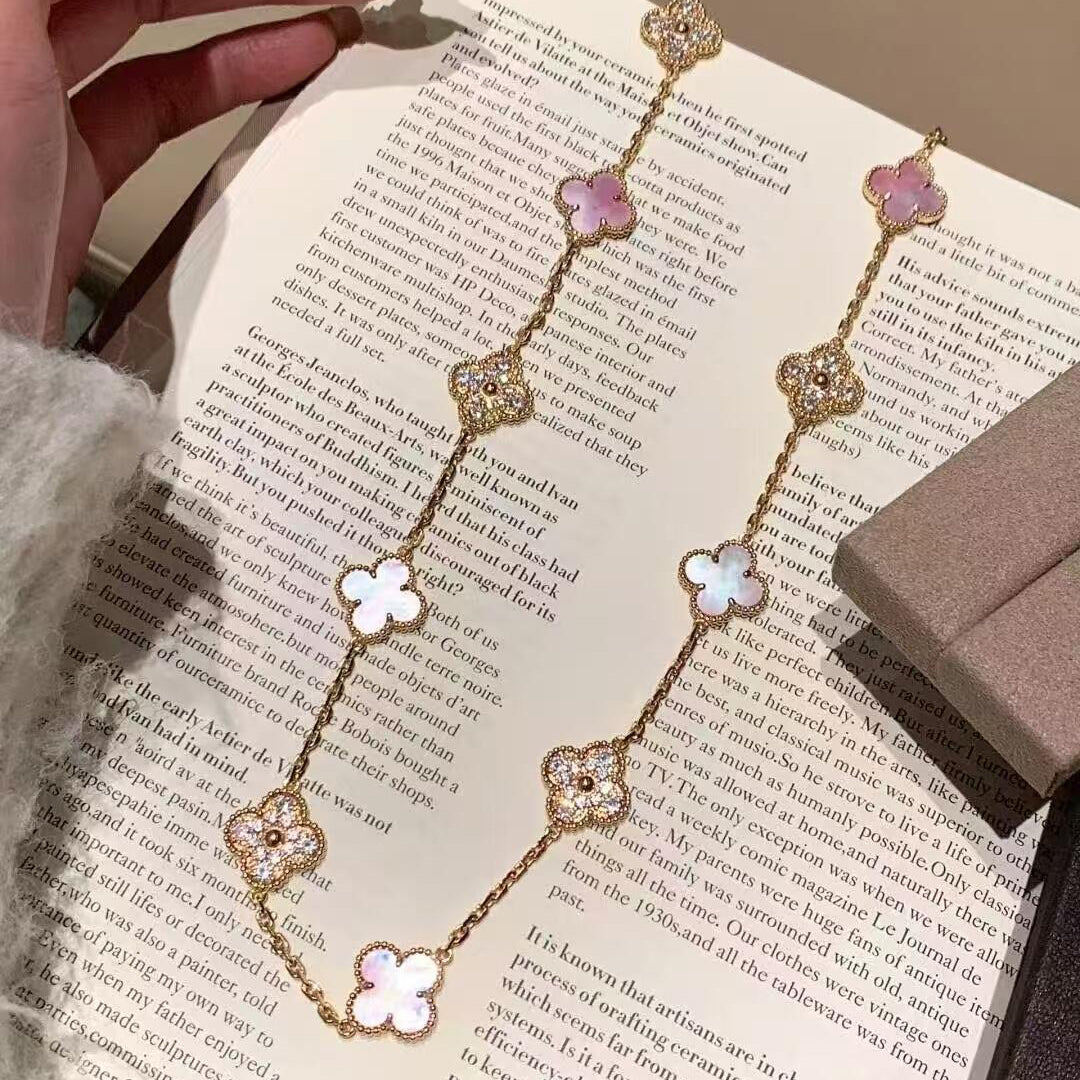 [ORA]CLOVER 10 MOTIFS DIAMOND PINK MOP NECKLACE
