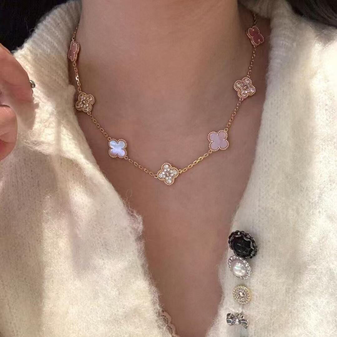 [ORA]CLOVER 10 MOTIFS DIAMOND PINK MOP NECKLACE