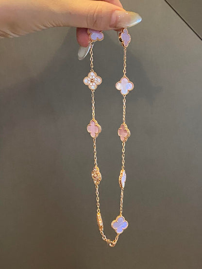 [ORA]CLOVER 10 MOTIFS DIAMOND PINK MOP NECKLACE