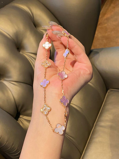 [ORA]CLOVER 10 MOTIFS DIAMOND PINK MOP NECKLACE