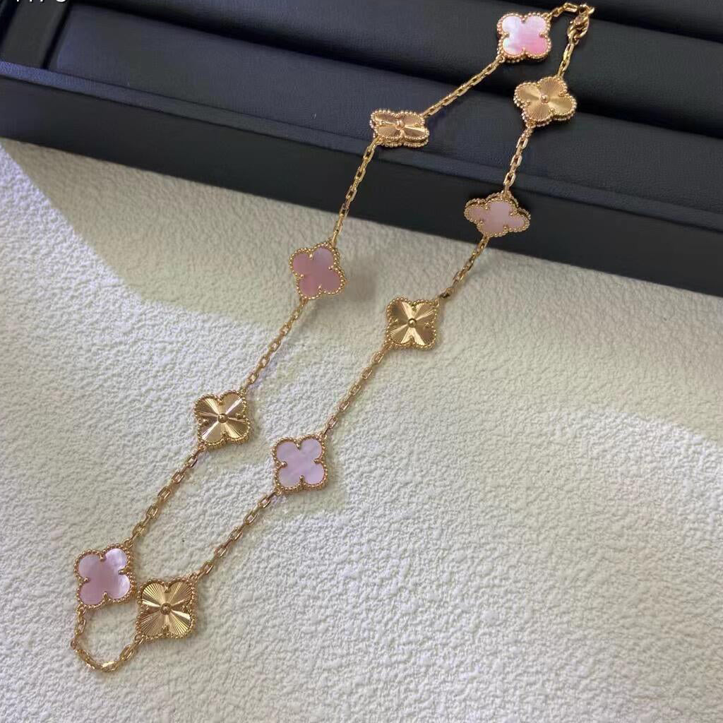 [ORA]CLOVER 10 MOTIFS  LASER PINK MOP NECKLACE