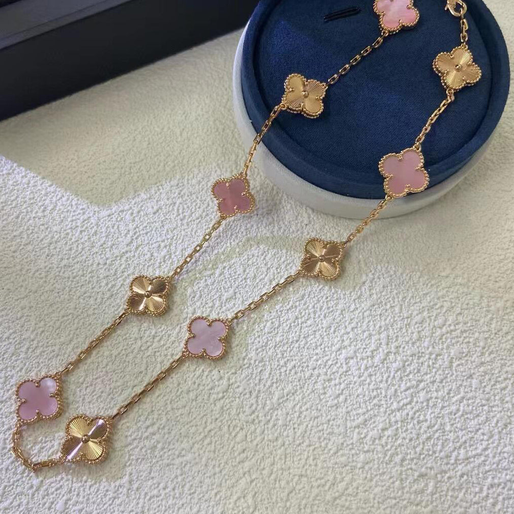 [ORA]CLOVER 10 MOTIFS  LASER PINK MOP NECKLACE