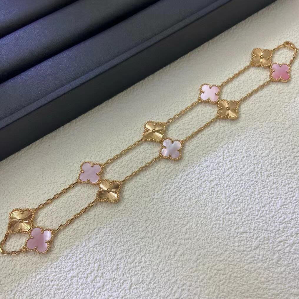 [ORA]CLOVER 10 MOTIFS  LASER PINK MOP NECKLACE