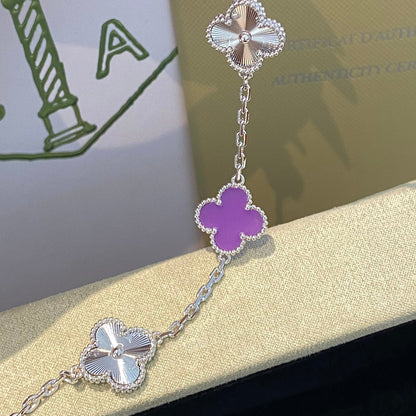 [ORA]CLOVER  5 MOTIFS  PURPLE VIOLET BRACELET SILVER