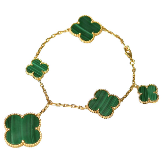 [ORA]MAGIC CLOVER MALACHITE GOLD BRACELET 5 MOTIFS
