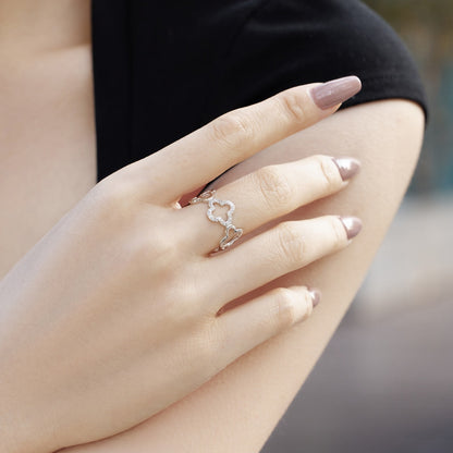 [ORA]Hollow Design Four-Leaf Clover Flower Shape Ring