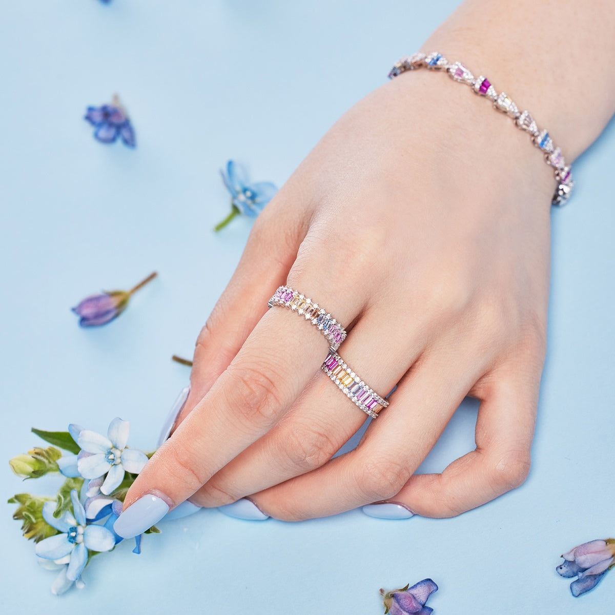 [ORA ]Dainty Kaleidoscopic Emerald Cut Daily Ring