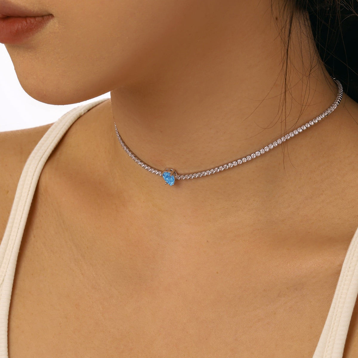 [ORA ]1.0 carat Unique Pear Cut Tennis Necklace