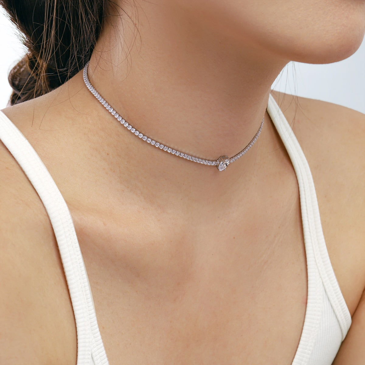 [ORA ]1.0 carat Unique Pear Cut Tennis Necklace