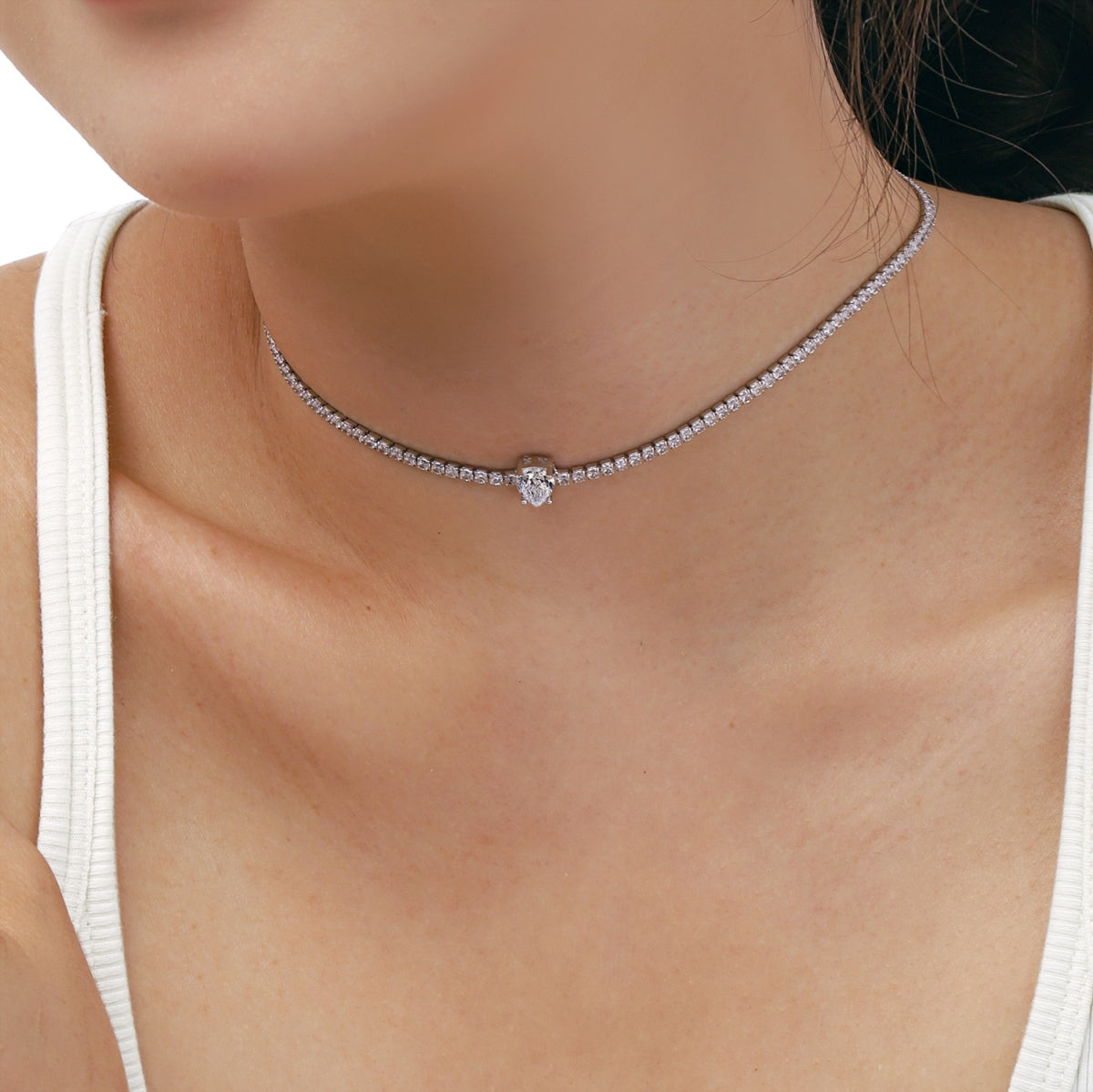 [ORA ]1.0 carat Unique Pear Cut Tennis Necklace