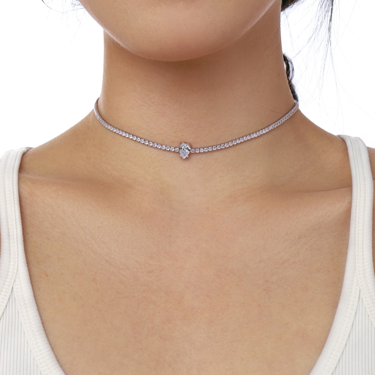 [ORA ]1.0 carat Unique Pear Cut Tennis Necklace