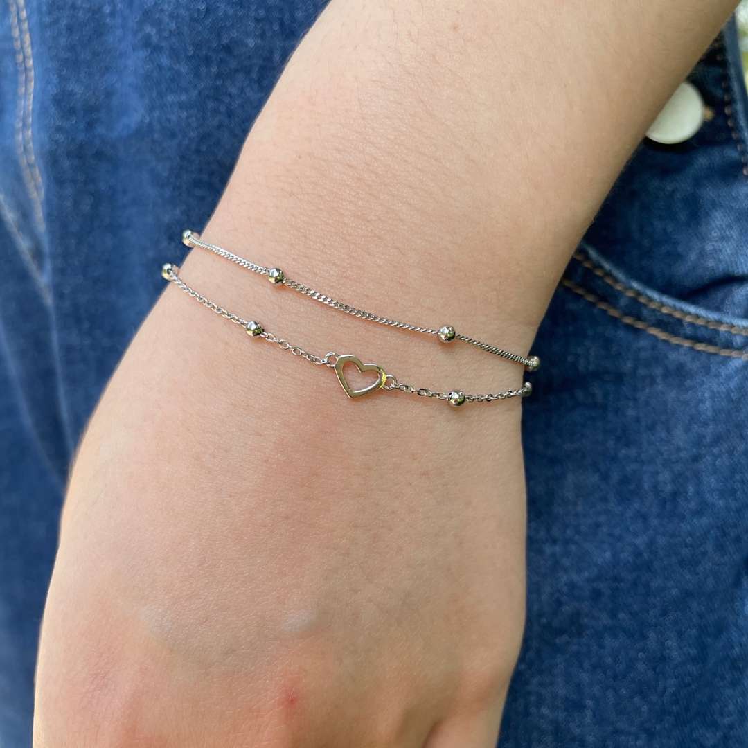 [ORA ]Dainty Double Layer Love Heart Bracelet