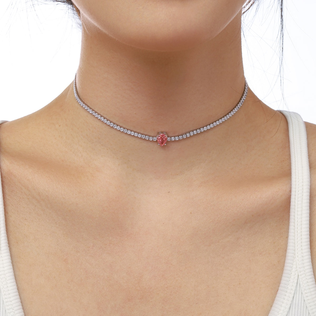 [ORA ]1.0 carat Unique Pear Cut Tennis Necklace