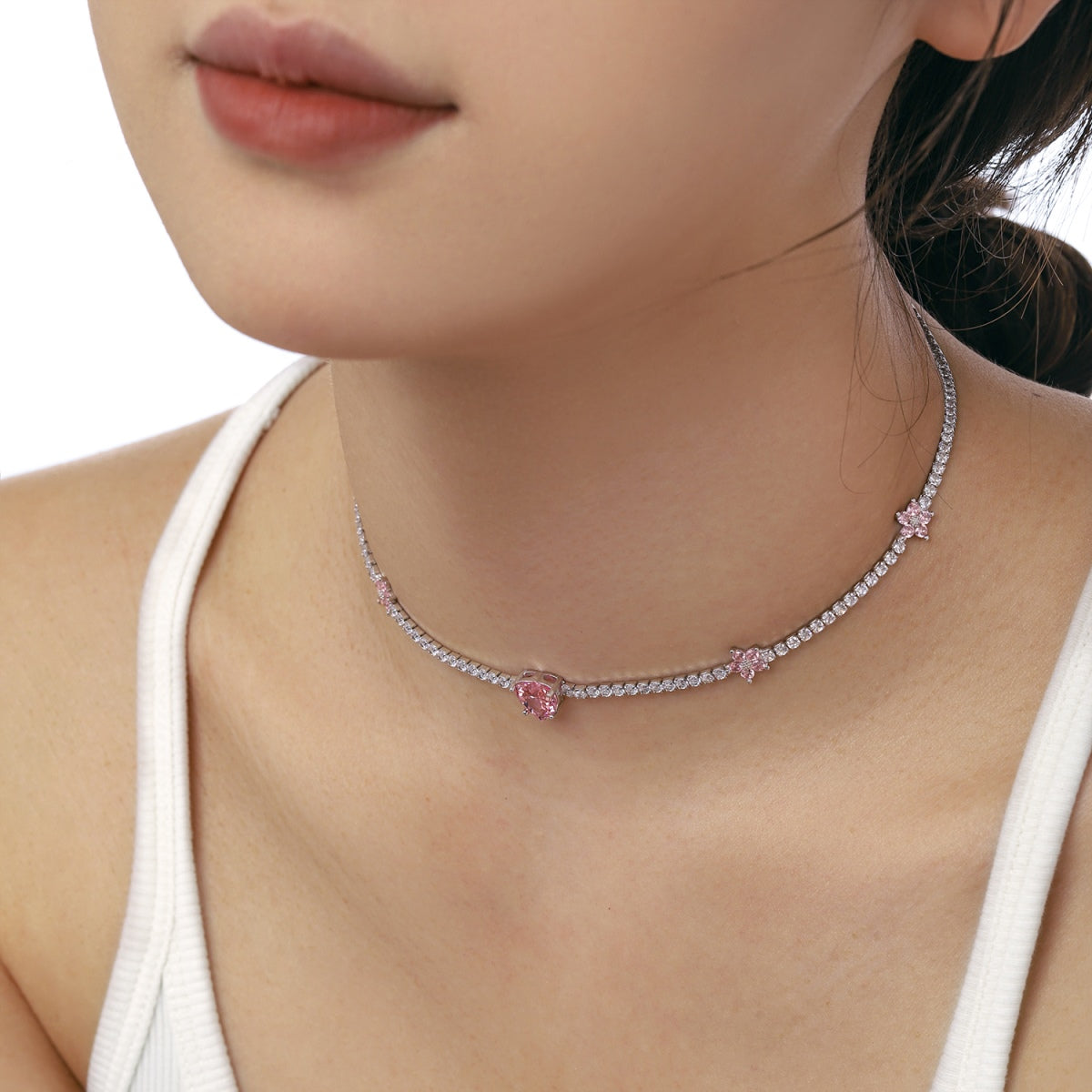 [ORA ]Dazzling Pink Heart Flower Necklace