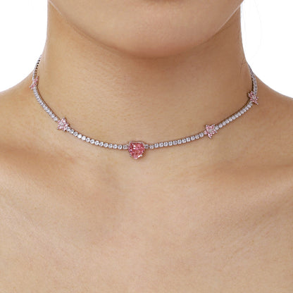 [ORA ]Dazzling Pink Heart Flower Necklace