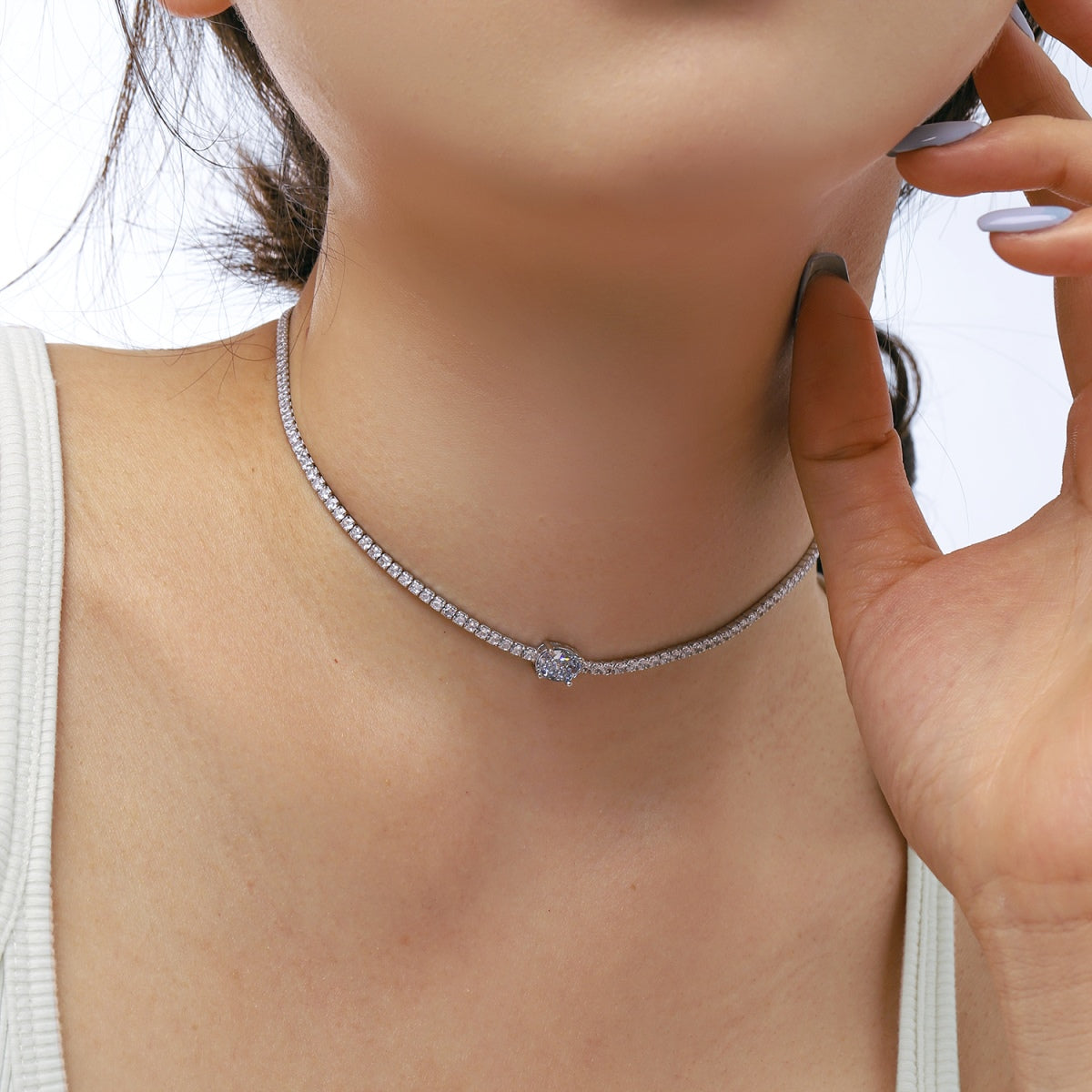 [ORA ]1.0 Carat Shining Oval Cut Necklace