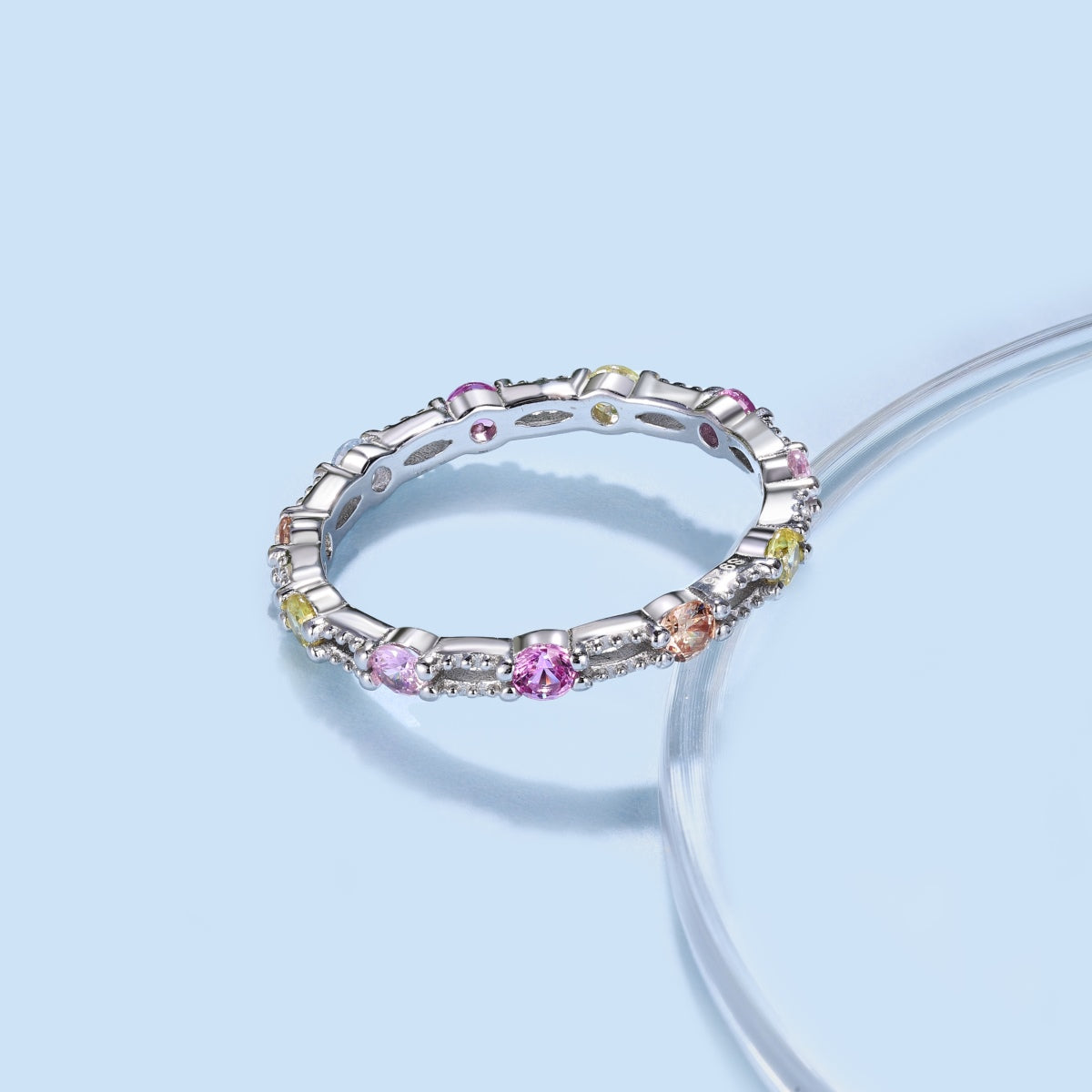 [ORA ]Sparkling Colorful Round Cut Tennis Ring