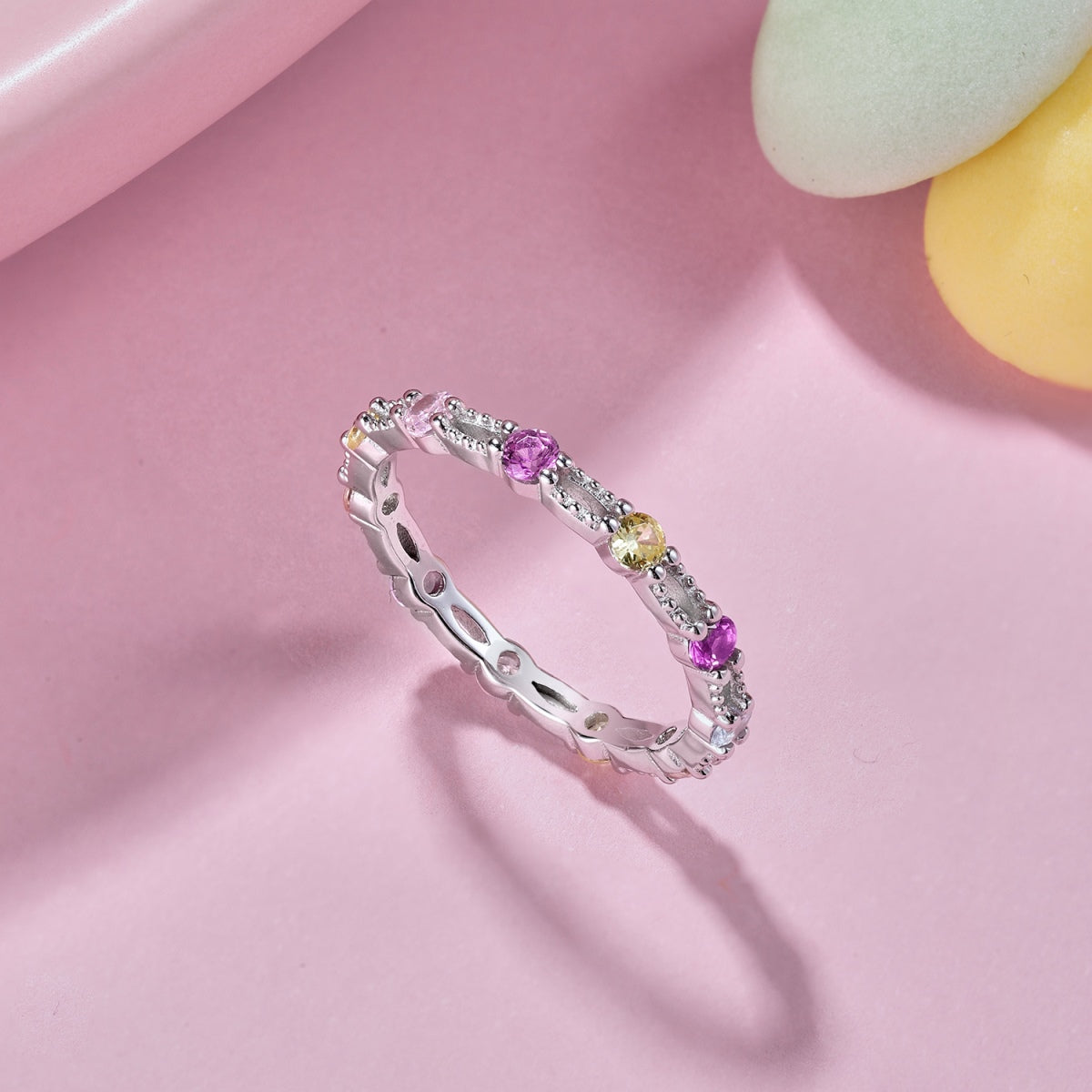 [ORA ]Sparkling Colorful Round Cut Tennis Ring