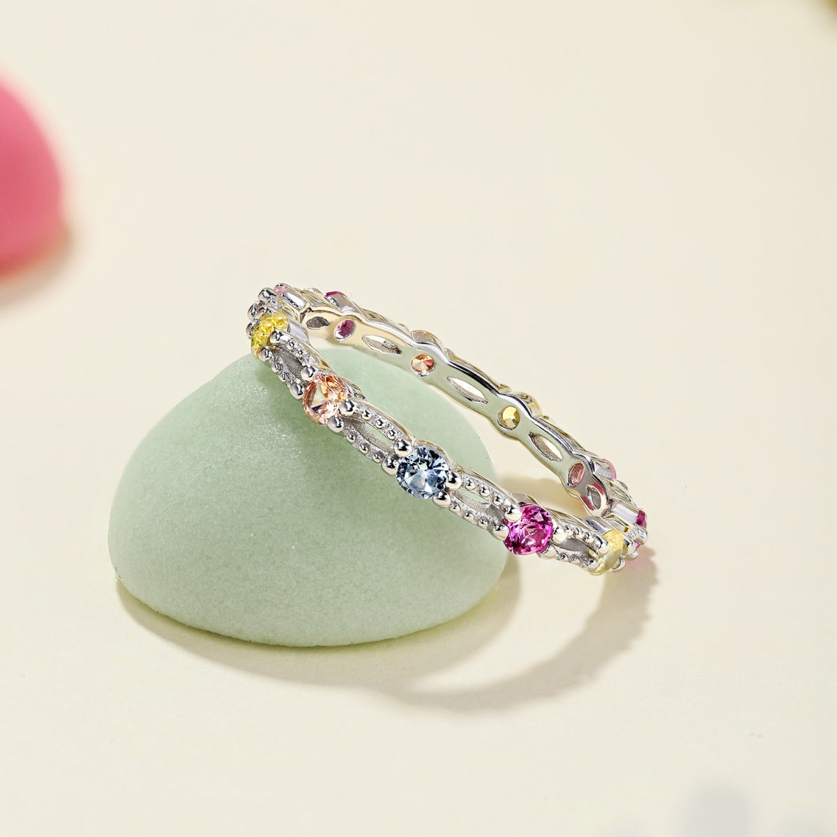 [ORA ]Sparkling Colorful Round Cut Tennis Ring