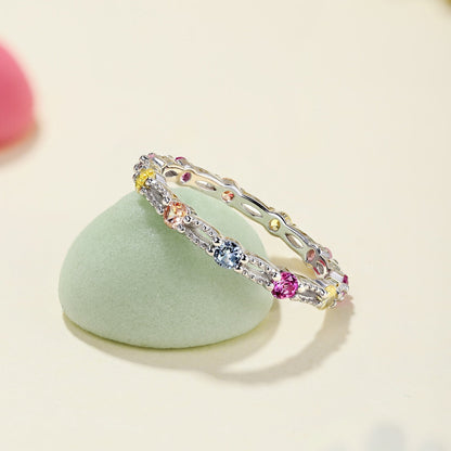 [ORA ]Sparkling Colorful Round Cut Tennis Ring
