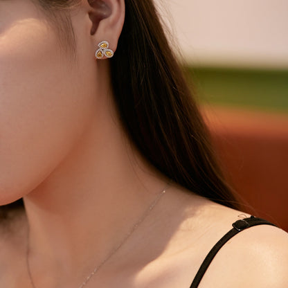 [ORA ]Ornate Flower Shape Pear Cut Lover Earrings