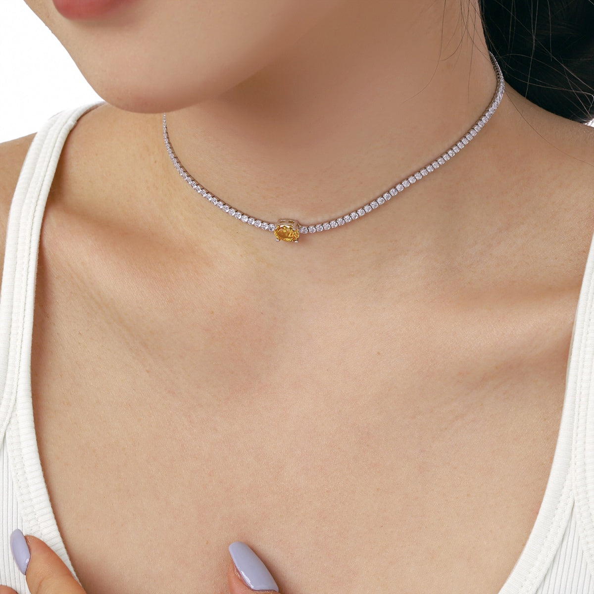 [ORA ]1.0 Carat Shining Oval Cut Necklace