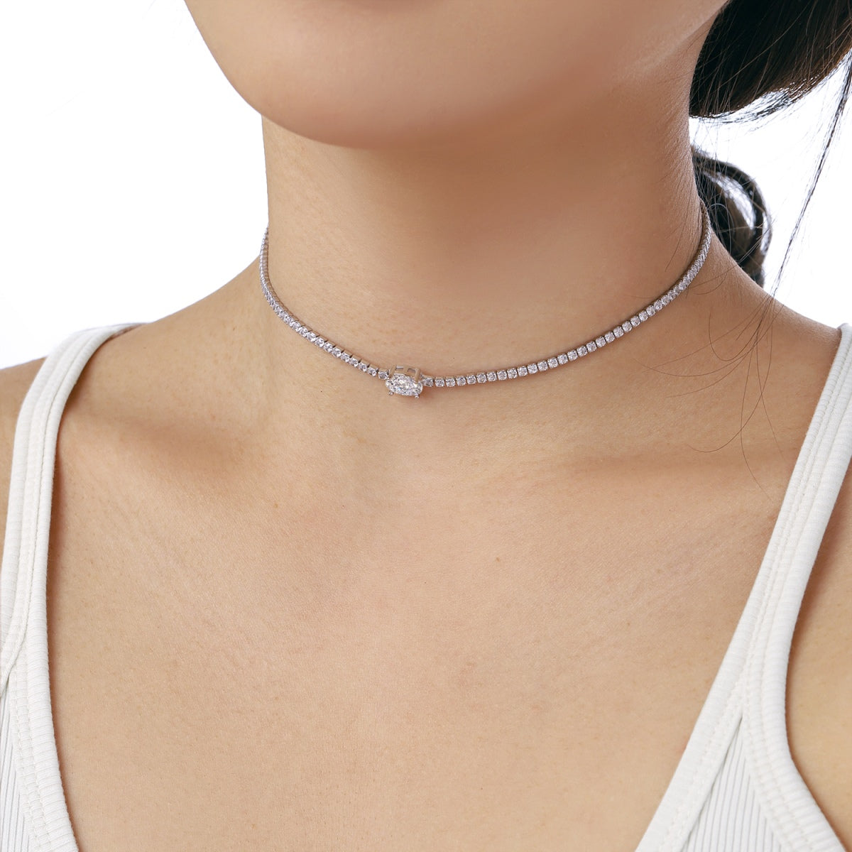 [ORA ]1.0 Carat Shining Oval Cut Necklace
