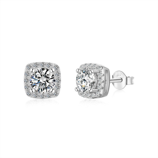 [ORA]Classic Round Center Stone Stud Earrings