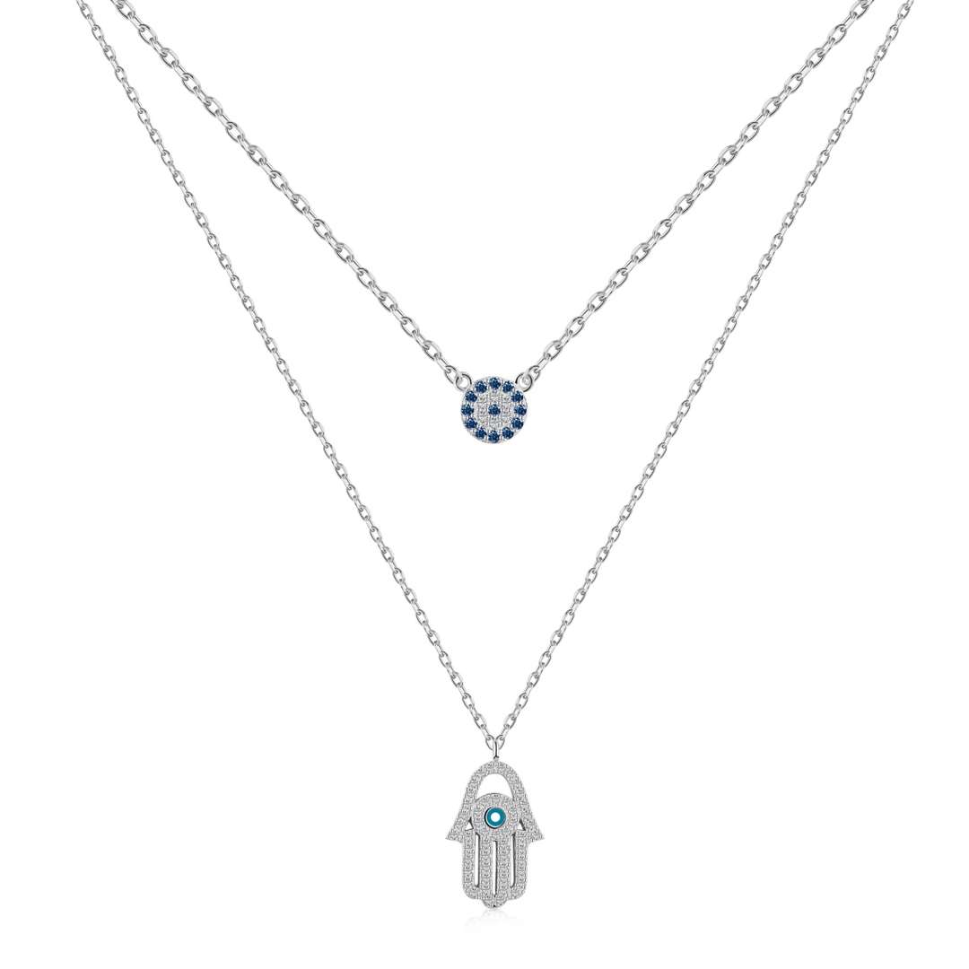 [ORA]Demon Eye Hamsa Palm Necklace
