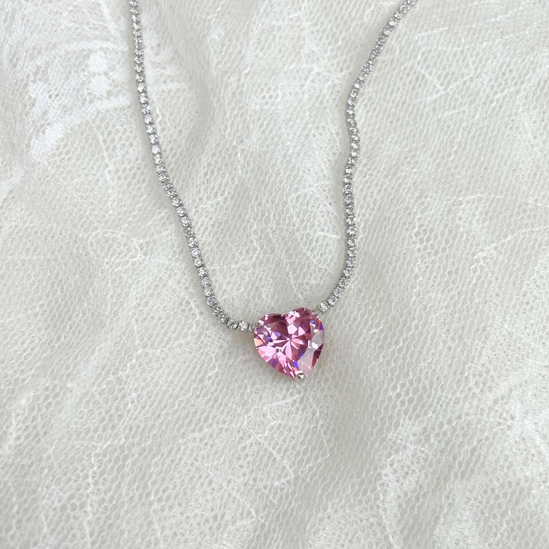 [ORA]8.0 Carat Versatile Colorful Sweet Heart-Shaped Tennis Necklace