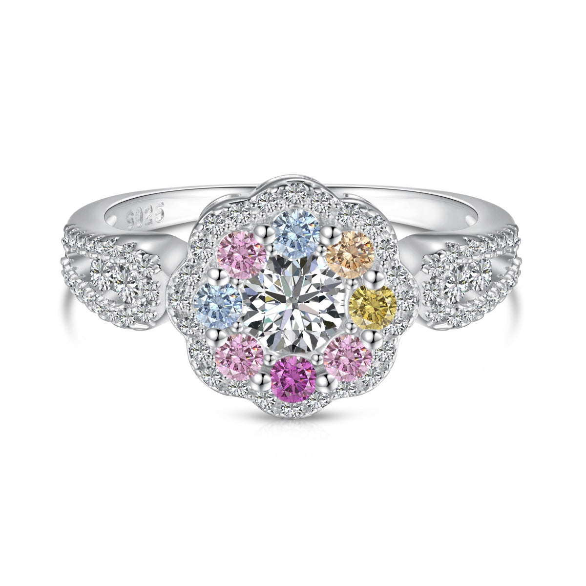 [ORA ]Delicate Colorful Round Cut Flower Shape Wedding Ring