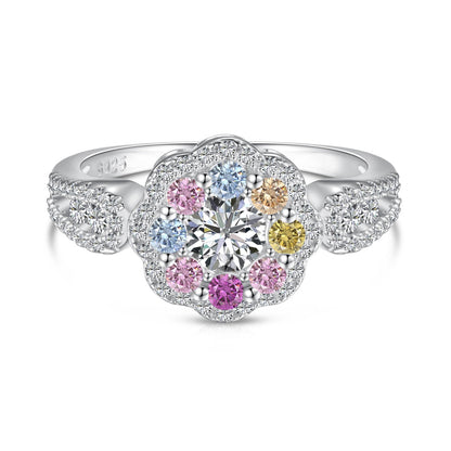 [ORA ]Delicate Colorful Round Cut Flower Shape Wedding Ring