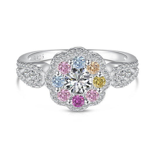 [ORA ]Delicate Colorful Round Cut Flower Shape Wedding Ring