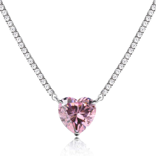 [ORA ]8.0 Carat Versatile Colorful Sweet Heart-Shaped Tennis Necklace