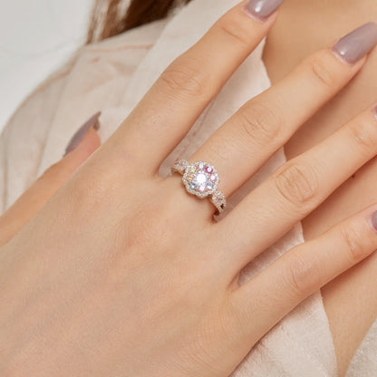 [ORA ]Delicate Colorful Round Cut Flower Shape Wedding Ring