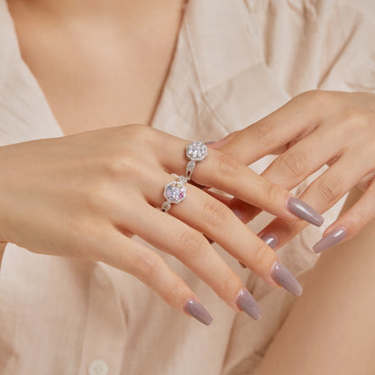 [ORA ]Delicate Colorful Round Cut Flower Shape Wedding Ring
