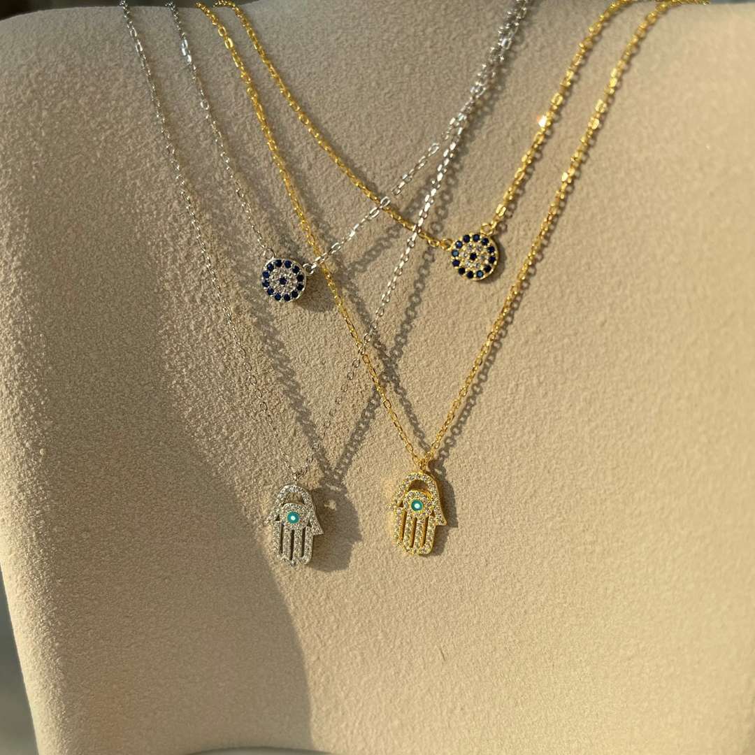 [ORA ]Demon Eye Hamsa Palm Necklace